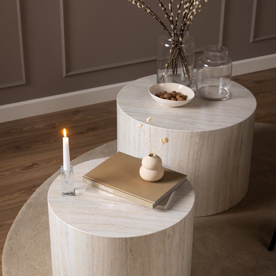 DICE Sofabordsett Ø58 cm i Beige/natur