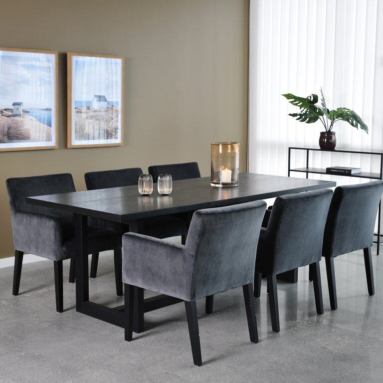 FRIBURG Spisegruppe 90x210 cm i Svart
