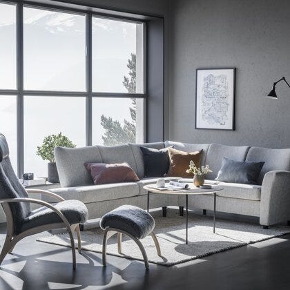 Fia hjørnesofa med endeavslutning