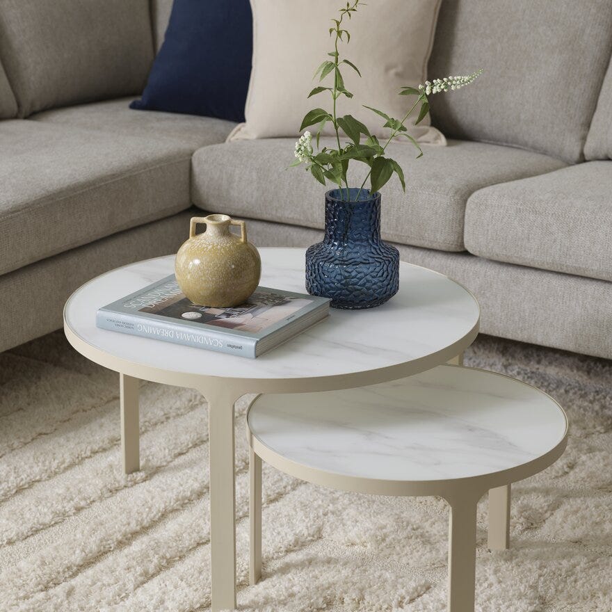 NAKAMEGURO Sofabordsett Ø70 cm i Beige/natur