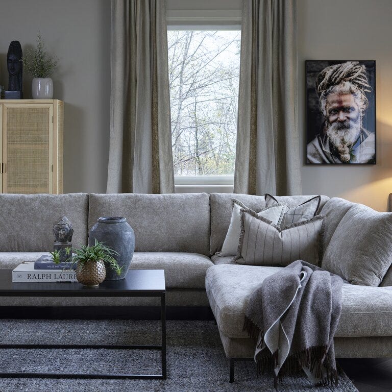 BURBANK Hjørnesofa med endeavslutning i Beige/natur