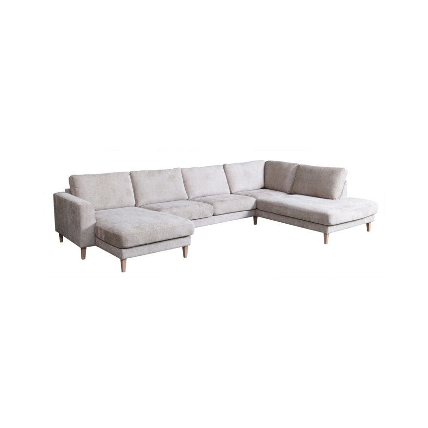 Burbank beige hjørnesofa med sjeselong xl og endeavslutning