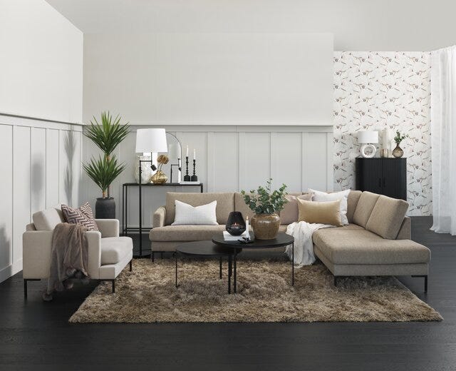 LEVI Hjørnesofa med endeavslutning i Beige/natur