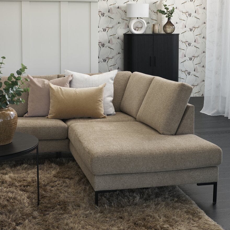 LEVI Hjørnesofa med endeavslutning i Beige/natur