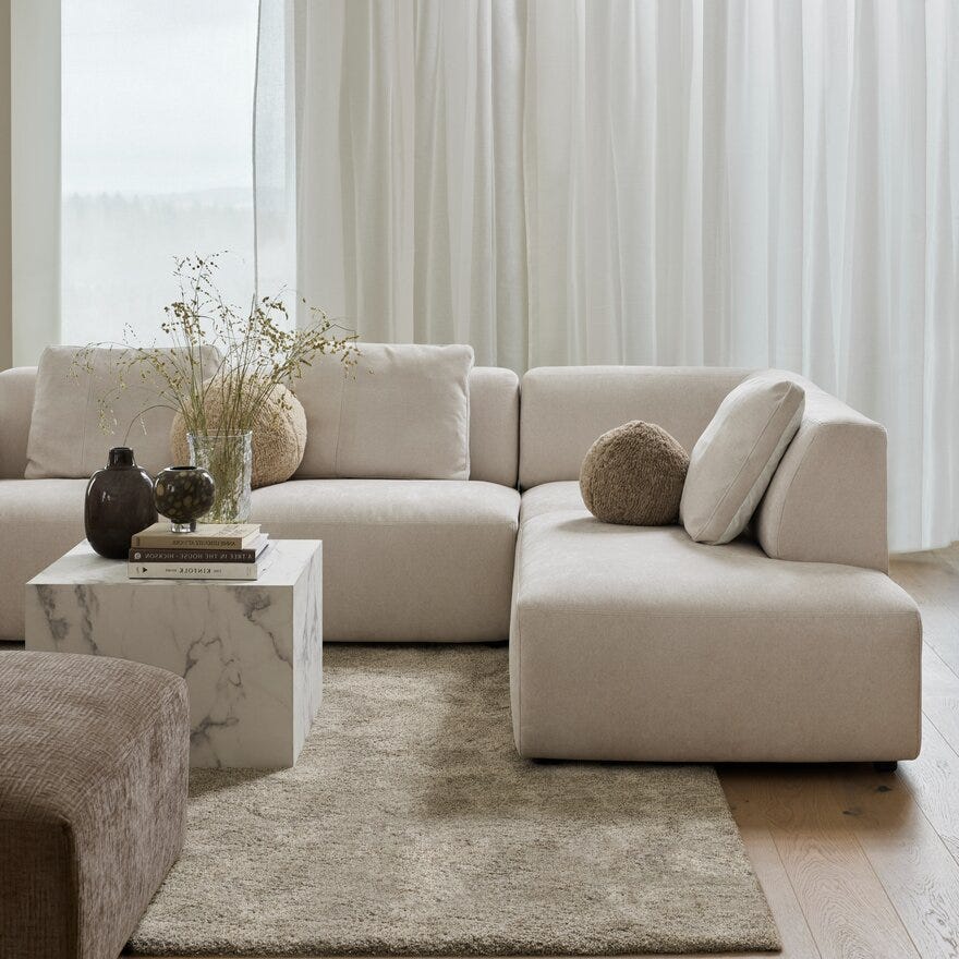 OTELLO LUX Hjørnesofa med endeavslutning i Beige/natur