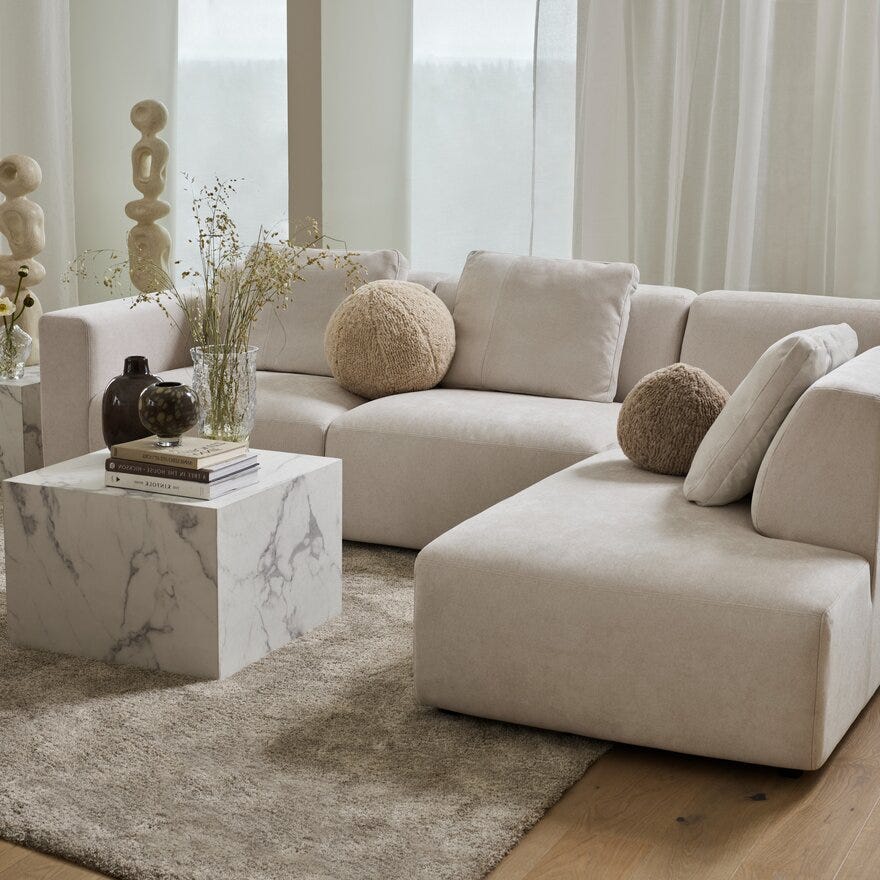OTELLO LUX Hjørnesofa med endeavslutning i Beige/natur