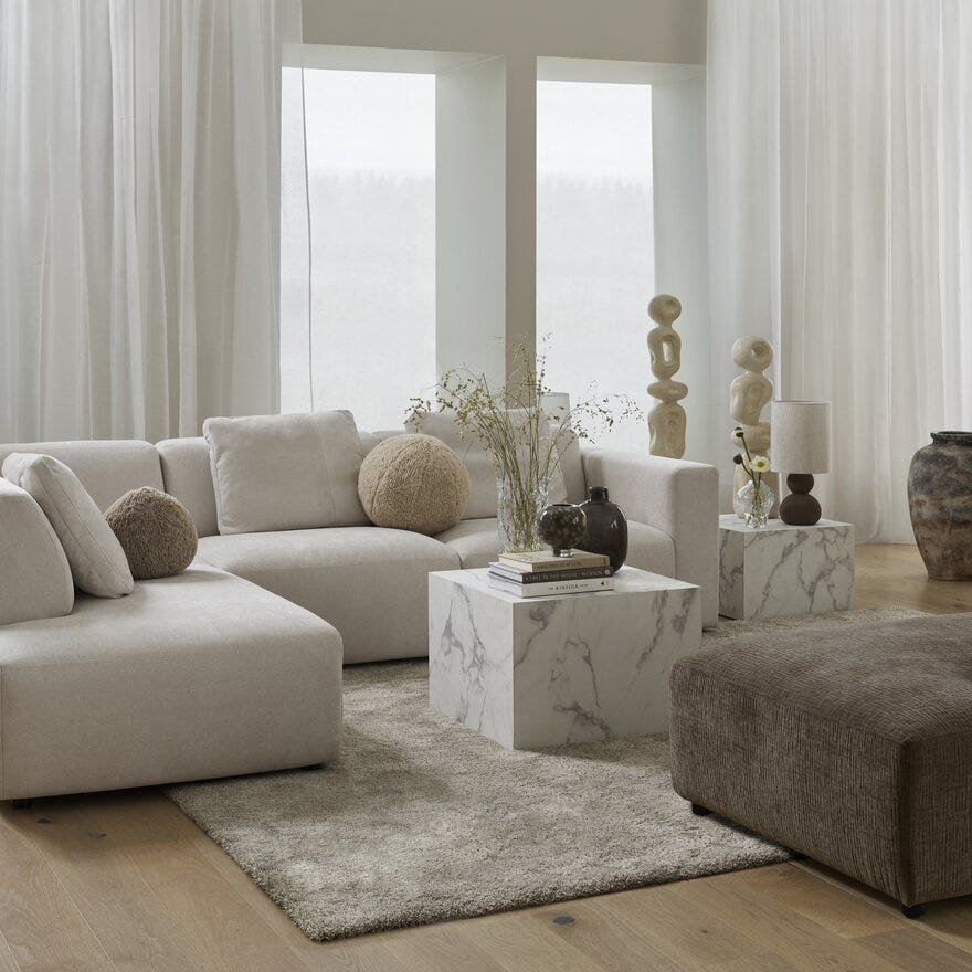 OTELLO LUX Hjørnesofa med endeavslutning i Beige/natur