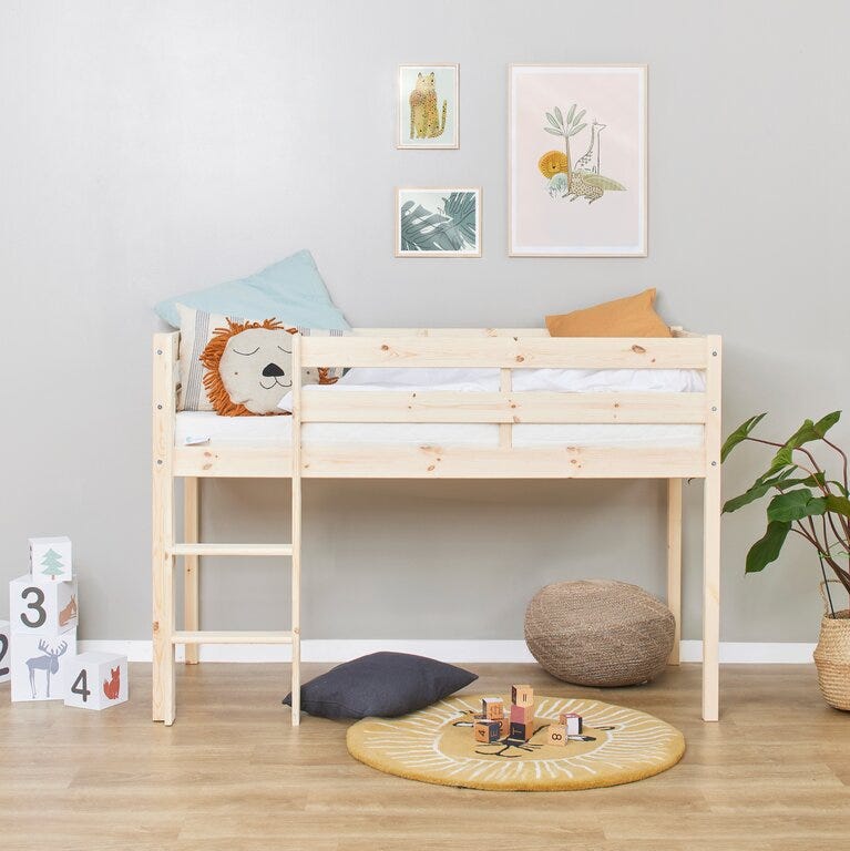 Hoppekids ECO ONE Barneseng halvhøy 70x160 cm i Beige/natur