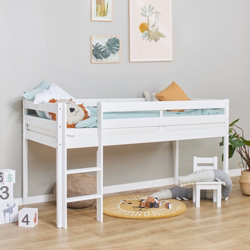 Hoppekids ECO ONE Barneseng halvhøy 90x200 cm i Hvit