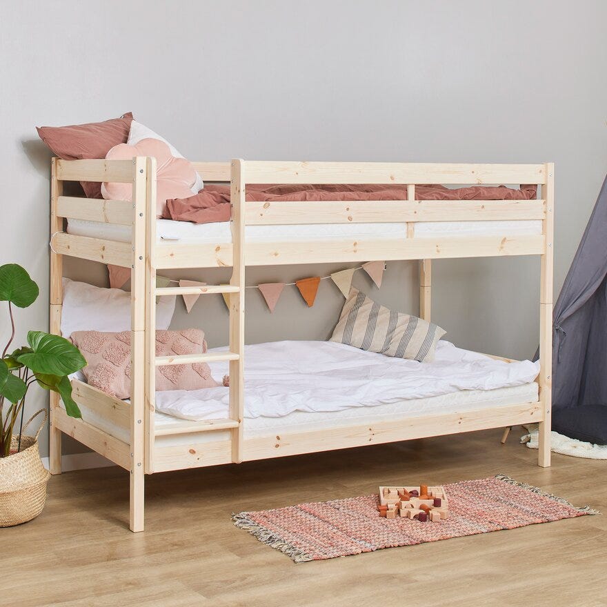 Hoppekids ECO ONE Køyeseng 90x200 cm i Beige/natur