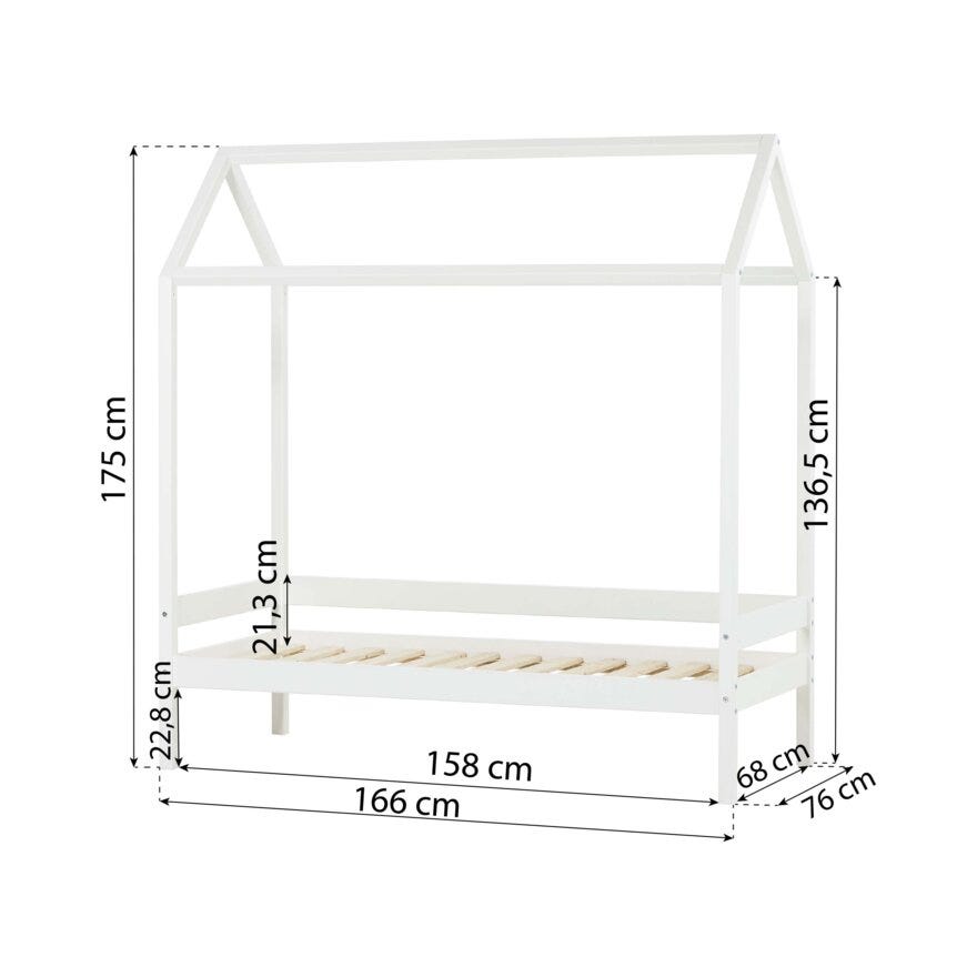 Hoppekids ECO ONE Barneseng hus 70x160 cm i Hvit