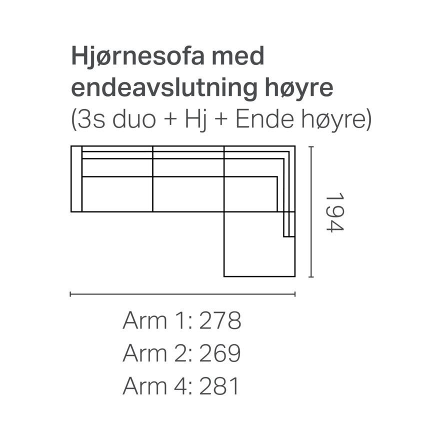 Select MELBY Hjørnesofa med endeavslutning i Grå