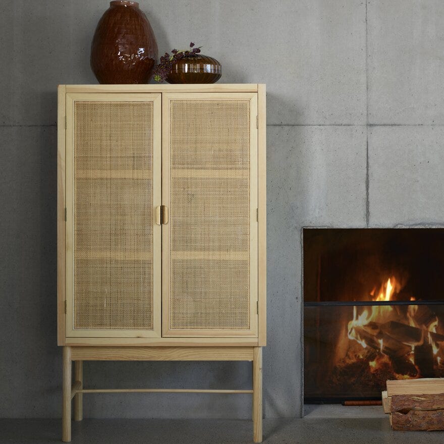 BALI Vitrineskap B:90 cm i Beige/natur