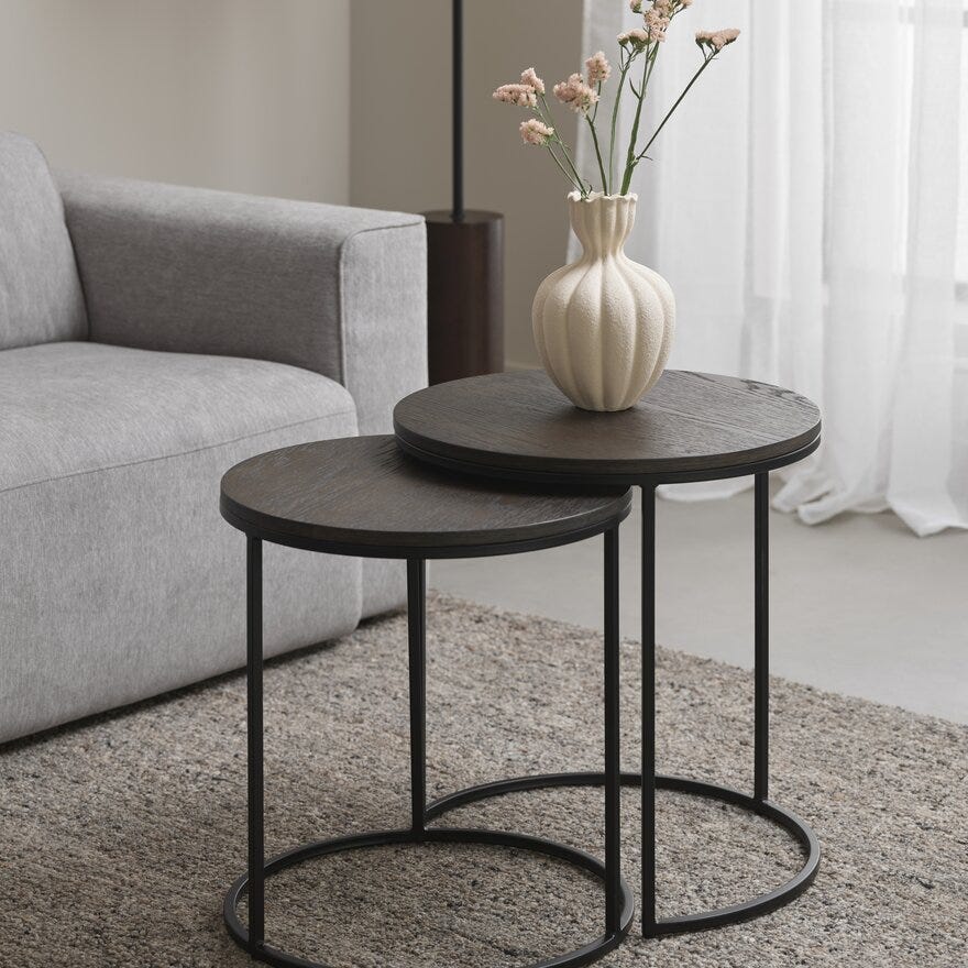 DUETT Sidebord sett Ø49 cm i Brun