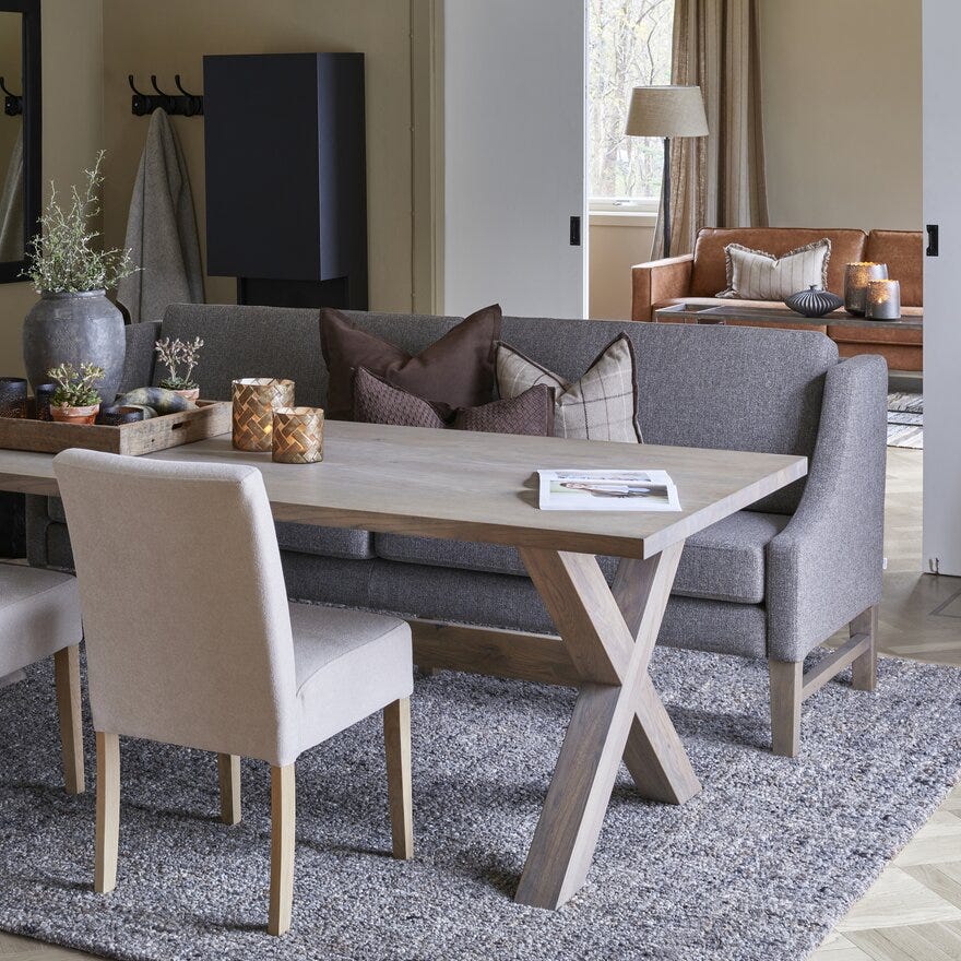 DAVOS Spisesofa med armlene 243x79 cm i Beige/natur