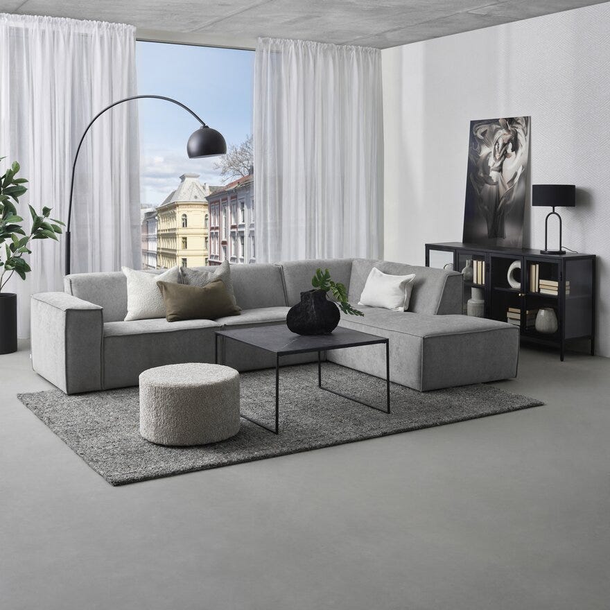 QUADRATO Hjørnesofa med endeavslutning i Beige/natur