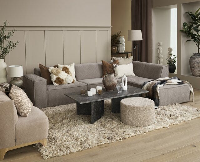 QUADRATO Hjørnesofa med endeavslutning i Beige/natur