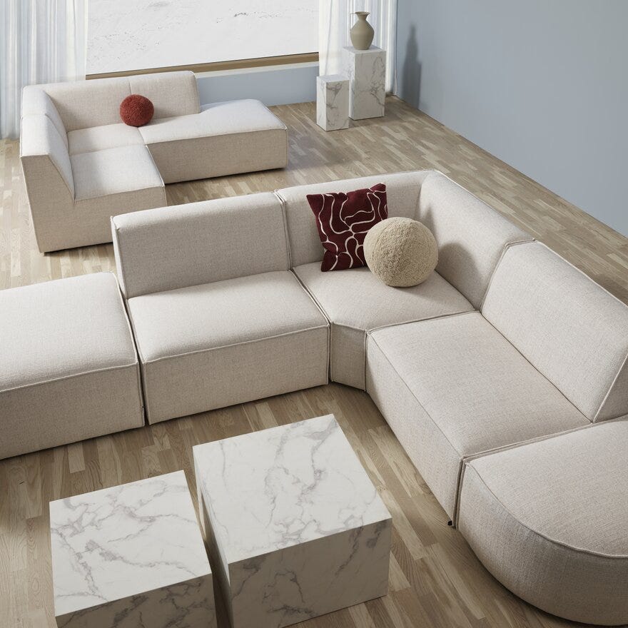 QUADRATO Hjørnesofa med endeavslutning i Beige/natur