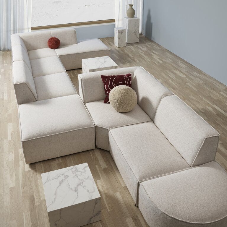 Jakobsen QUADRATO U-sofa med endeavslutning i Beige/natur
