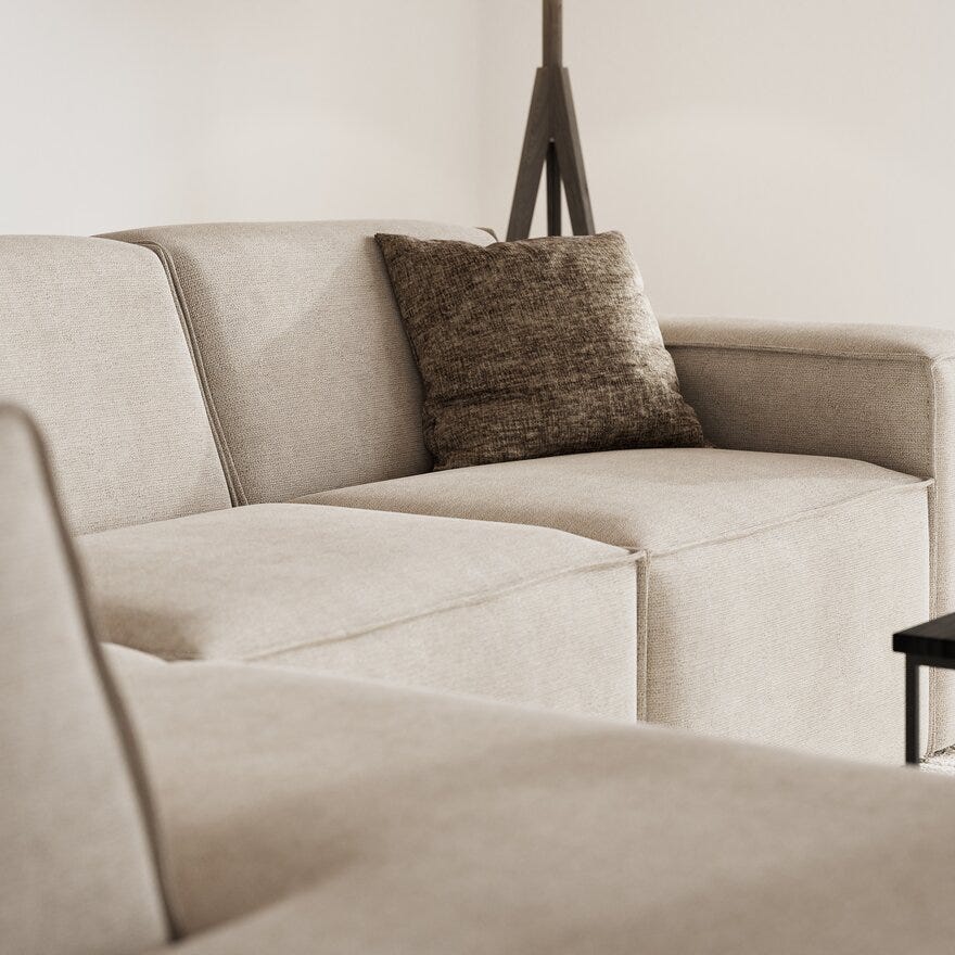 QUADRATO Hjørnesofa med endeavslutning i Beige/natur