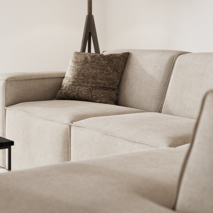 QUADRATO Hjørnesofa med endeavslutning i Beige/natur