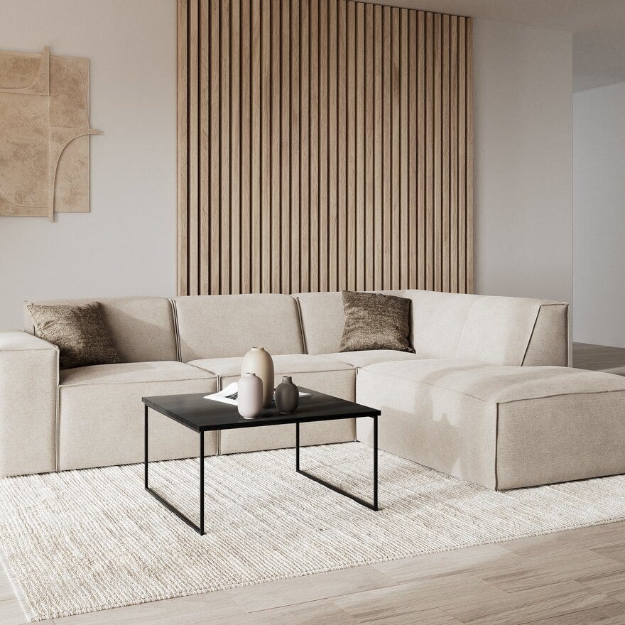 QUADRATO Hjørnesofa med endeavslutning i Beige/natur
