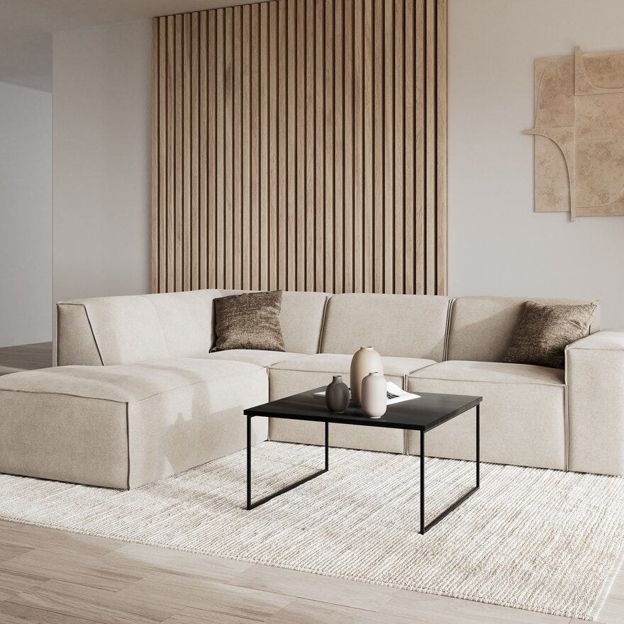 QUADRATO Hjørnesofa med endeavslutning i Beige/natur