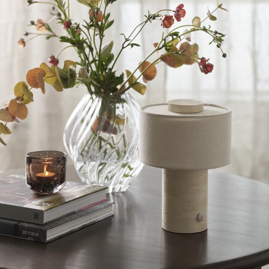 Sindig BARESI Bordlampe oppladbar Ø15 cm i Beige/natur