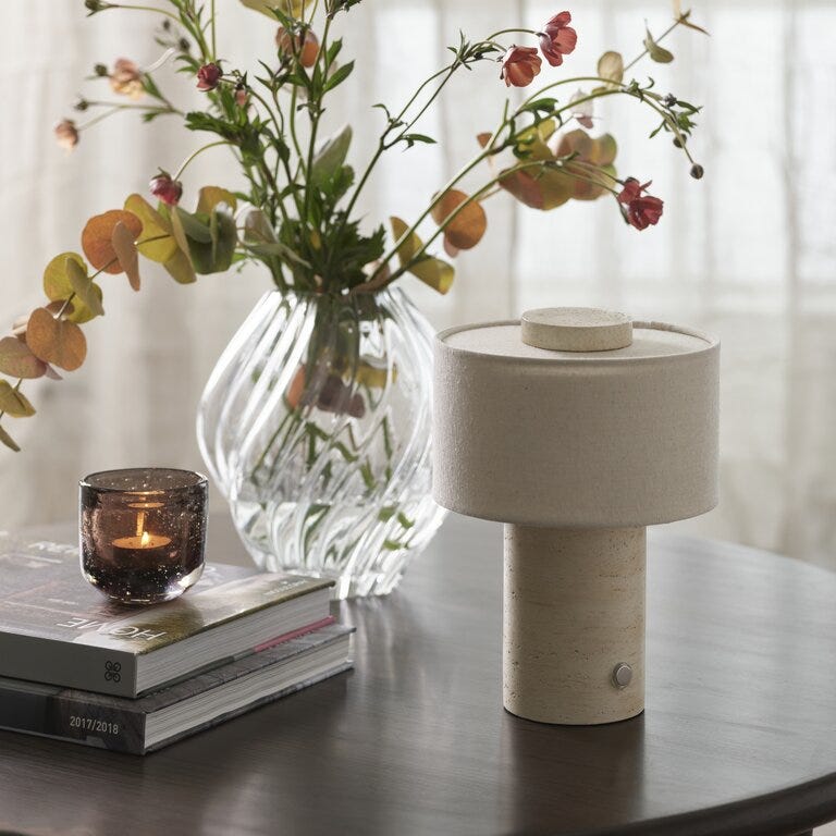 Sindig BARESI Bordlampe oppladbar Ø15 cm i Beige/natur