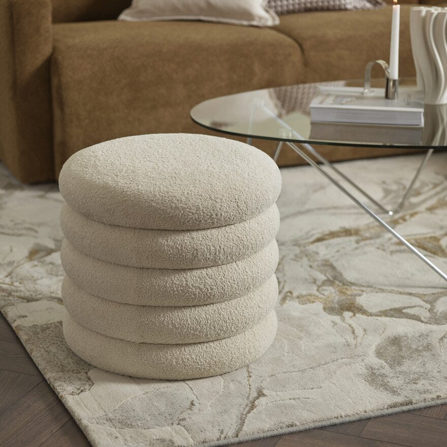 CAPPOLA Puff med oppbevaring Ø47 cm i Beige/natur