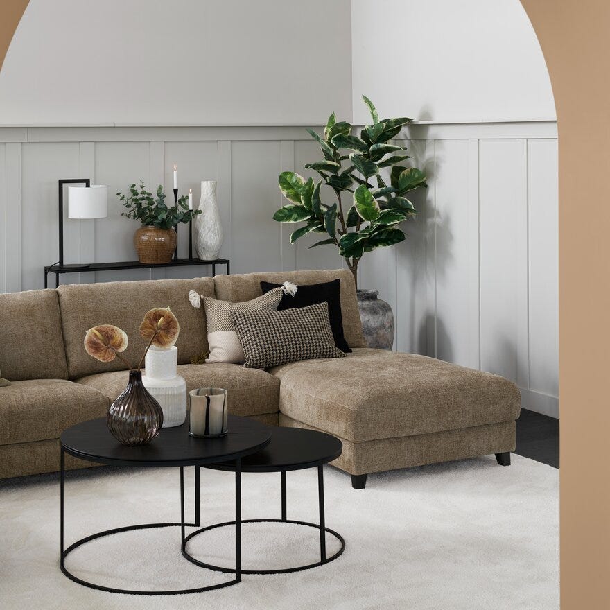 Vilmers VINCENT Hjørnesofa med sjeselong XL og endeavslutning i Beige/natur