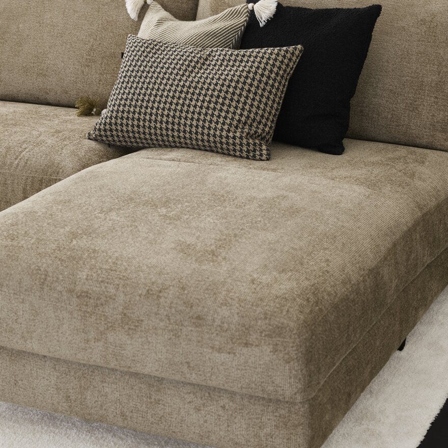 Vilmers VINCENT Hjørnesofa med sjeselong XL og endeavslutning i Beige/natur